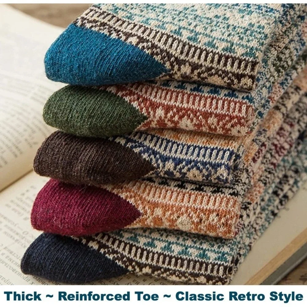 Calcetines Tipo Retro Con Diseño De Rombos‎ 7-10 Paquete De 5 Piezas Casuales